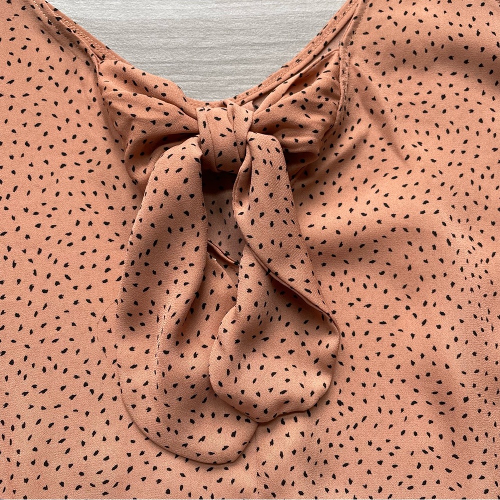 LUSH Rust Dot Camisole Top with Adjustable Spaghetti Straps & Bow in Back-Size M - Picture 3 of 11